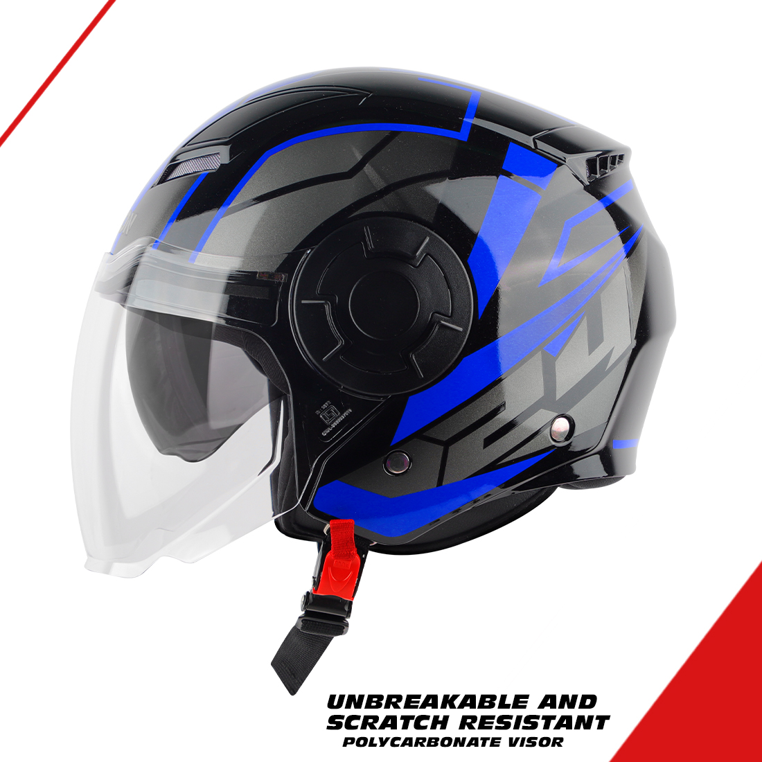 Steelbird SBH-31 Baron 24 ISI Certified Open Face Helmet For Men And Women With Inner Sun Shield(Dual Visor Mechanism) (Glossy Black Blue)